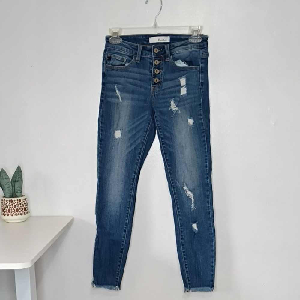 Kancan High Waist Distressed Light Wash Button Fly Skinny Jeans Size 3 3/25